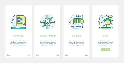 Human brain initiative processes to study charge, UX, UI mobile app page screen Stockillustratie