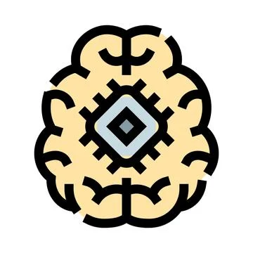Human brain with integrated microchip for artificial intelligence Stock Illustration