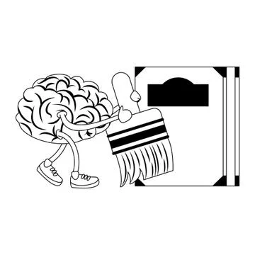 Human brain intelligence and creativity cartoons in black and white イラスト素材