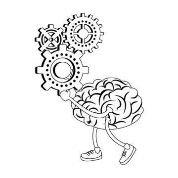 Human brain intelligence and creativity cartoons in black and white イラスト素材