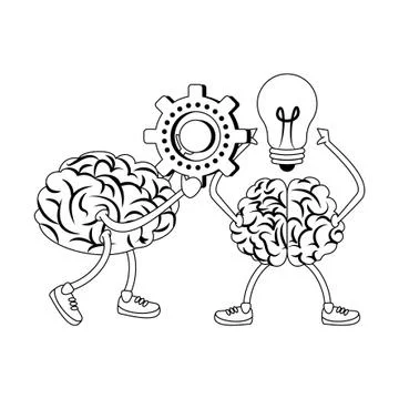 Human brain intelligence and creativity cartoons in black and white イラスト素材