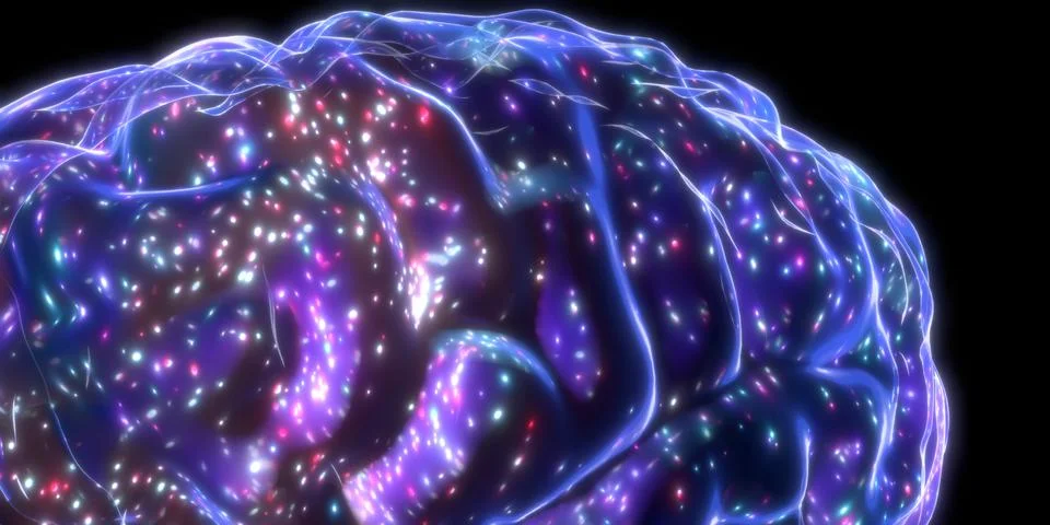 Human brain isolated on black background - 3D illustration Stock Illustration