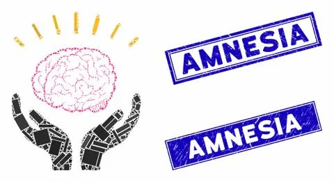 Human Brain Knowledge Mosaic and Grunge Rectangle Stamp Seals イラスト素材