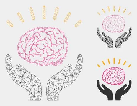 Human Brain Knowledge Vector Mesh Network Model and Triangle Mosaic Icon イラスト素材