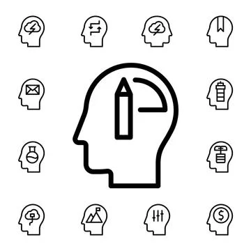 Human, brain, learning flat vector icon in mind process pack Illustrazione stock