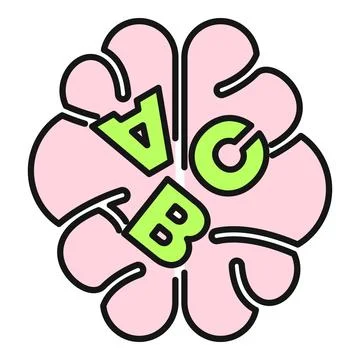 Human brain learning letters abc in cartoon style Ilustração Stock