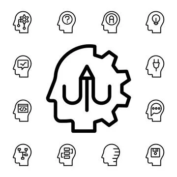 Human, brain, learning, pen flat vector icon in mind process pack Stock Illustration