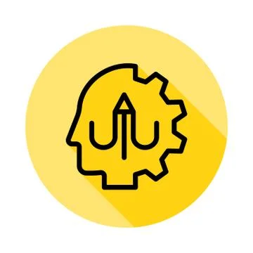 Human, brain, learning, pen icon long shadow Stock Illustration
