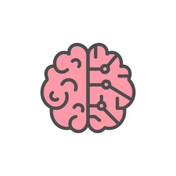 Human brain linear technology logo Stock Illustration