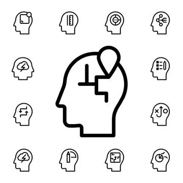 Human, brain, location flat vector icon in mind process pack Stock Illustration