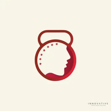 Human brain logo design with dumbbell icon. new best health and physical fitn Stock Illustration