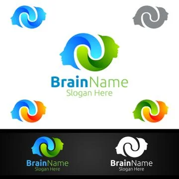 Human Brain Logo with Think Idea Concept Design Stock Illustration
