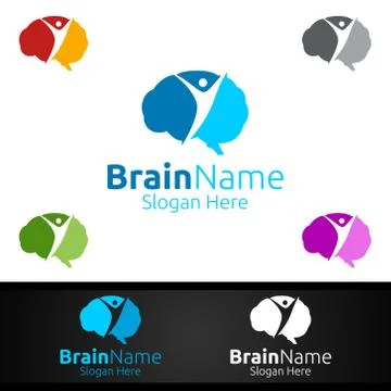 Human Brain Logo with Think Idea Concept Design Stock Illustration