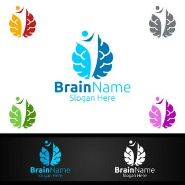 Human Brain Logo with Think Idea Concept Design Stock Illustration