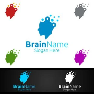 Human Brain Logo with Think Idea Concept Design Illustrazione stock