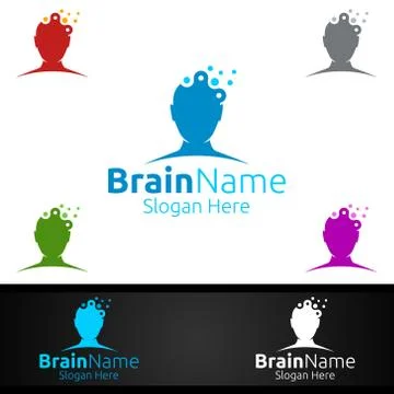 Human Brain Logo with Think Idea Concept Design Stock Illustration