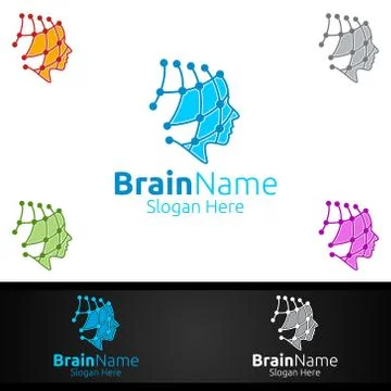 Human Brain Logo with Think Idea Concept Design Stock Illustration