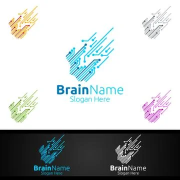 Human Brain Logo with Think Idea Concept Design Stock Illustration