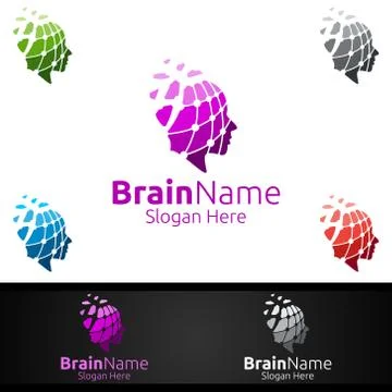 Human Brain Logo with Think Idea Concept Design 스톡 일러스트