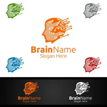 Human Brain Logo with Think Idea Concept Design Stock Illustration