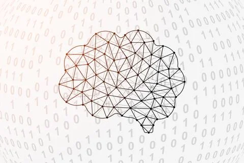 Human brain low poly symbol with binary code background. Mind design vector Stock Illustration