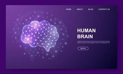 Human brain low poly website template. Mind design illustration concept Stock Illustration
