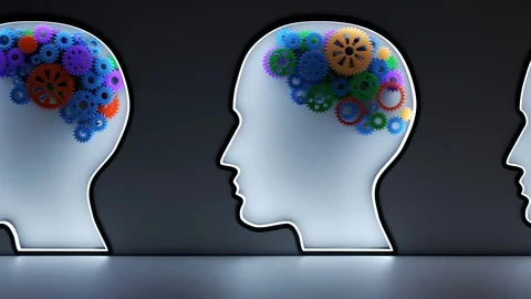 Human brain made of gears. A metaphor of mental illness, neurology problems. Stock Footage 100611785