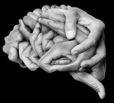 Human brain made with hands Stock Photos