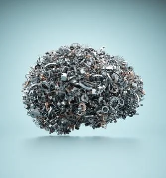 Human brain made of many mechanical parts. Stock Illustration