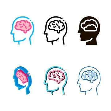 Human brain in man silhouette mind concepts vector icon Stock Illustration