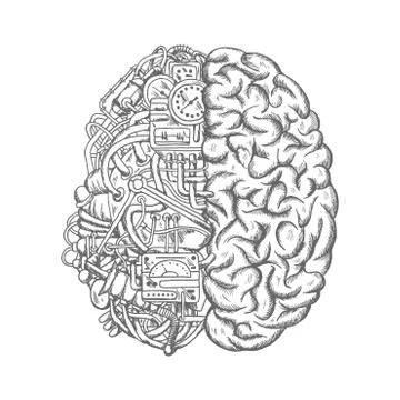 Human brain mechanism engine gears vector sketch 스톡 일러스트