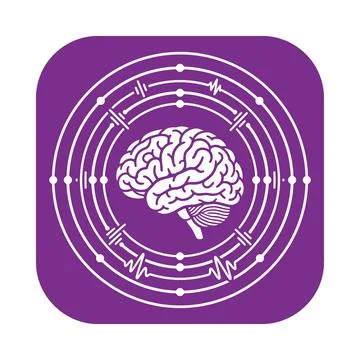 Human brain medical icon with data stream and pulsing lines for neurology r.. Stock-Illustration