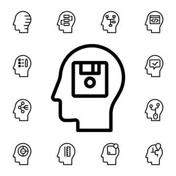 Human, brain, memory flat vector icon in mind process pack Stock Illustration