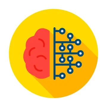 Human Brain Microchip Circle Icon Stock Illustration