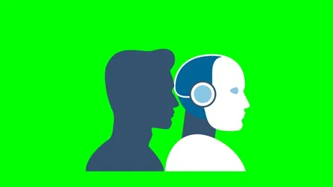 Human brain mind head with AI robot head concept. Artificial, natural intellect Stock Footage 293619478