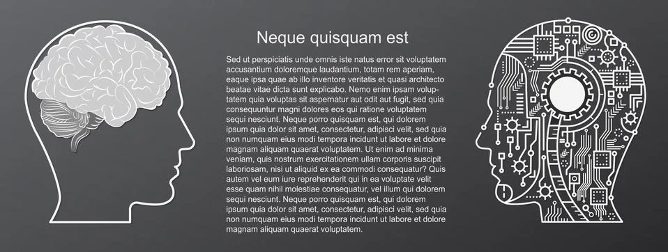 Human brain mind head with artificial intelligence robot head concept vector Illustrazione stock