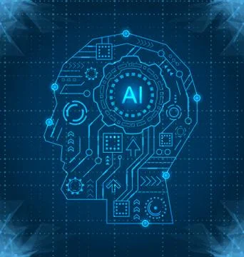 Human Brain Mind Head with Artificial Intelligence (AI), Future Innovation Illustrazione stock