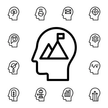 Human, brain, mission, flag flat vector icon in mind process pack Stock Illustration