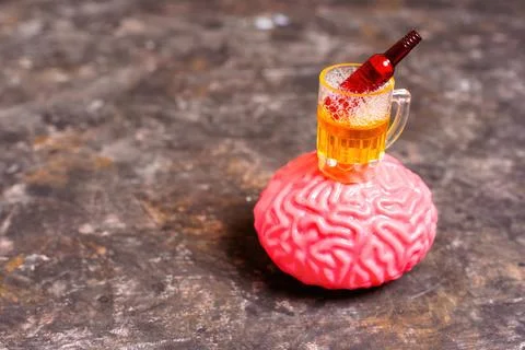 Human Brain Model and Beer Mug Stockfoto's