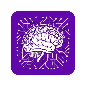 Human brain with network connections and data arrows for neural computing p.. Stock-Illustration