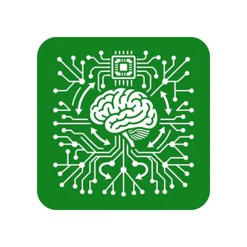 Human brain neural network icon in green for artificial intelligence software Stock Illustration