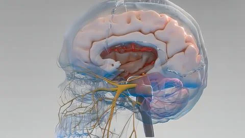 Human brain with neuronal impulses. Stock Illustration