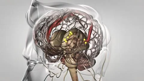 Human brain with neuronal impulses. It turns. Arranged Neuronal Activities Stock Illustration
