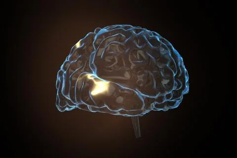 Human brain with neuronal impulses. Spinning. 3d illustration Stock Illustration