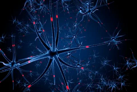 Human Brain Neurons structure sending pulsating electric impulses. Stock Illustration