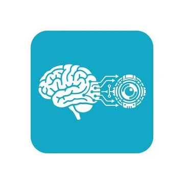 Human brain ocular vision sensor connection icon teal box for robotics eye .. Stock Illustration