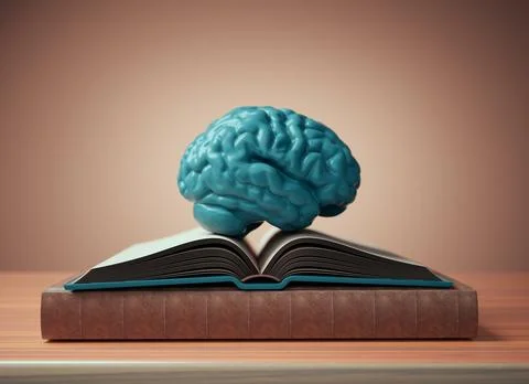 Human brain on an open book. Self development and education concept Stock Illustration
