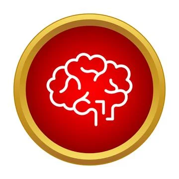 Human brain outline icon on red circle Stock Illustration
