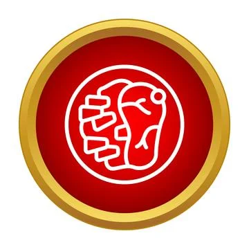 Human brain outline icon on red background Illustrazione stock