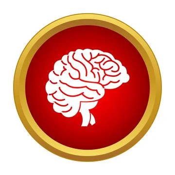 Human brain outline icon on red background Stock Illustration